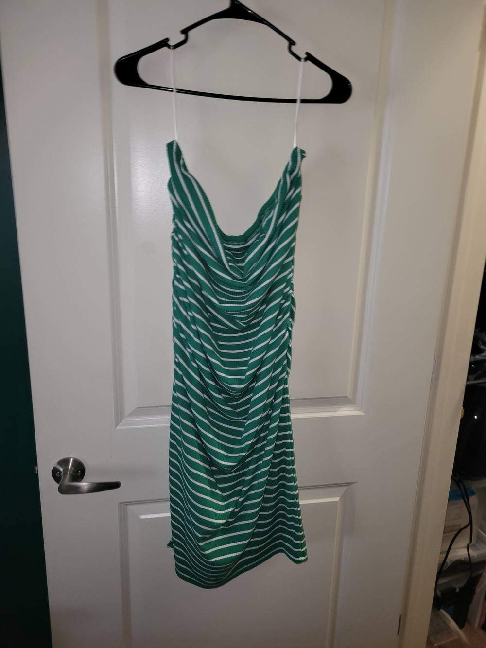 SHEIN Green and White Striped Cowl Neck Maxi Dress